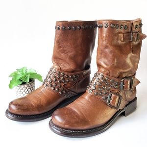 Frye Brown Leather Combat Boots